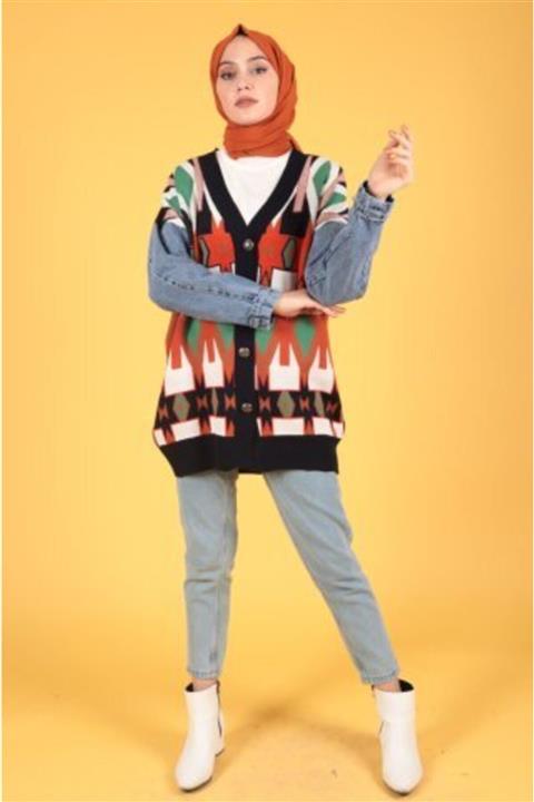 NİMODA Kot Detaylı Triko Hırka