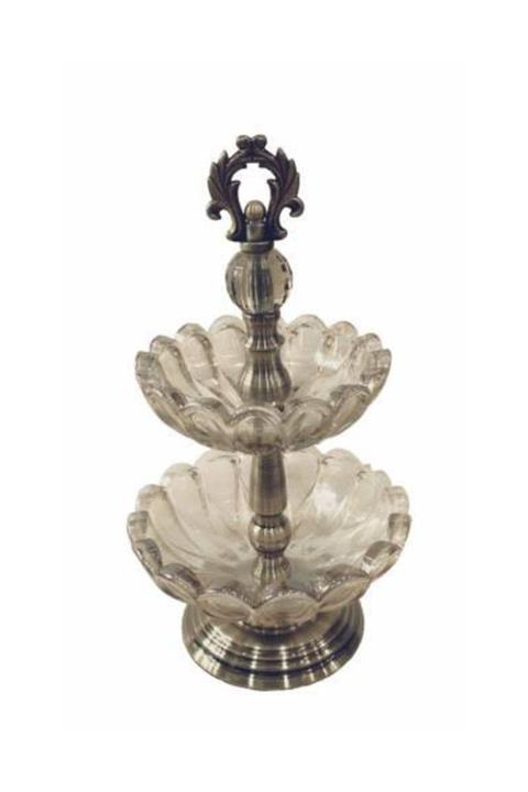 Furkan Bronz Cam Iki Katlı Kurabiyelik Şekerlik Fkr168