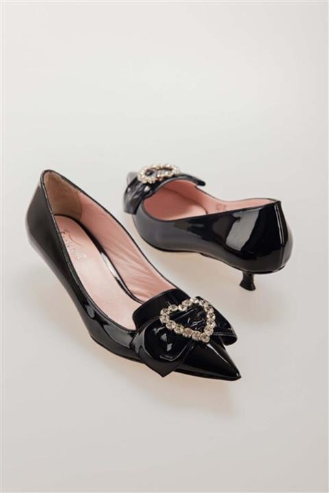 Seniorah Kadın Siyah Rugan Par Topuklu Ayakkabı