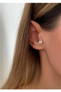 Okkostore Kadın Silver Renkli Çengelli Iğne Detaylı Kalpli Tragus Kıkırdak Piercing