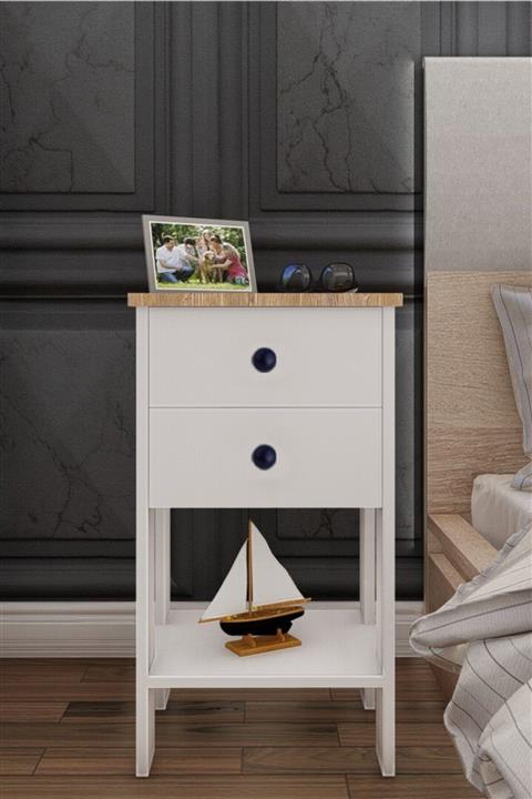 Ünüvar Konsept Retro Çift Çekmeceli Komodin Beyaz Meşe