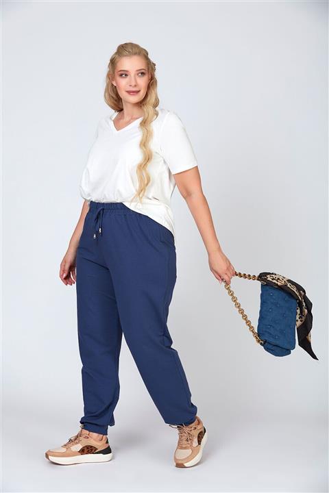 Büyük Moda Kadın İndigo Lastik Paça Eşofman Altı