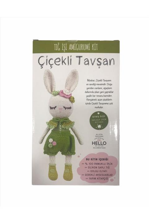 Özlem Tuhafiye Tığ Işi Amigurumi Kit, Çiçekli Tavşan