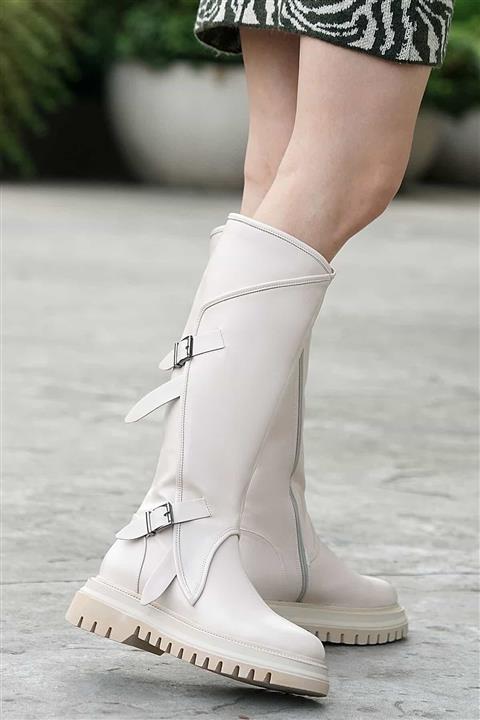 Mio Gusto Bej Fermuarlı Kadın Çizme