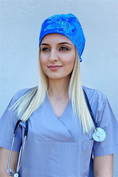 CANDAŞ UNİFORM Koyu Mavi Baskı Detay Cerrahi Bone