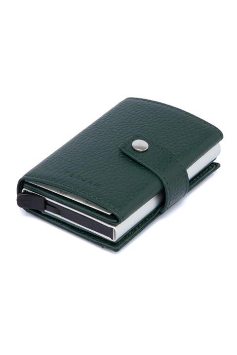 Tergan Yeşil Hakiki Deri Mekanizmalı Kartlık - 0263a41