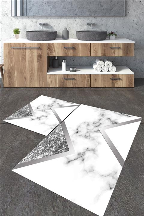 SARAZ HALI Geometrik Gri New Design Yıkanabilir 2'li Banyo Halısı