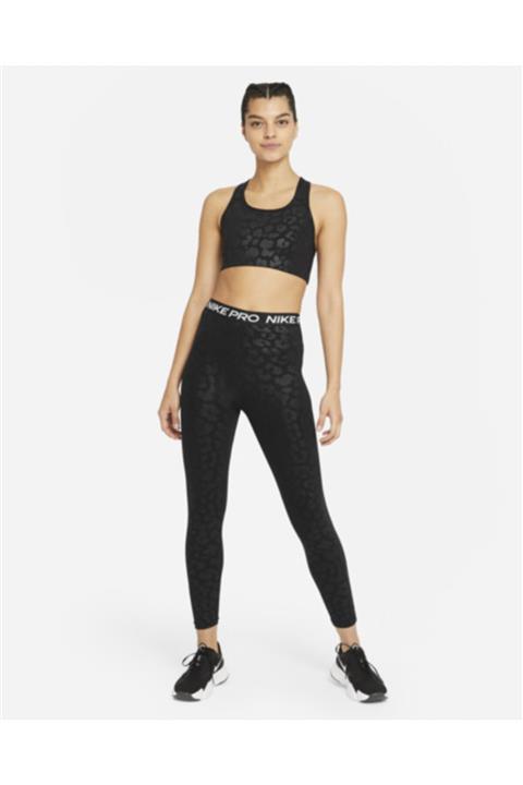 Nike Pro Dri-fıt Swoosh Orta Destekli Tek Parça Pedli Leopar Desenli Siyah Renk Kadın Spor Sütyeni