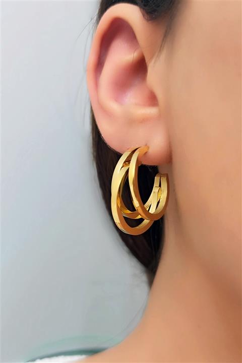 Çlk Accessories Çelik Üç Sıra Halka Küpe Trküpe3468 B34003