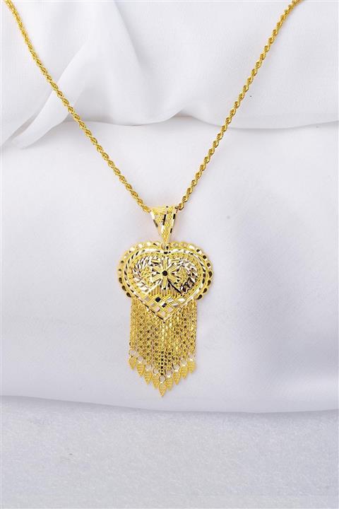 Bilezikci Kadın Püsküllü Kalpli Altın Hint Kolyesi