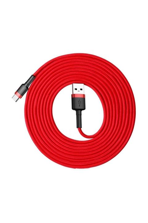 Baseus Cafule Serisi 2a 3 Metre Örgü Tasarım Type-c Data Şarj Kablosu Kırmızı