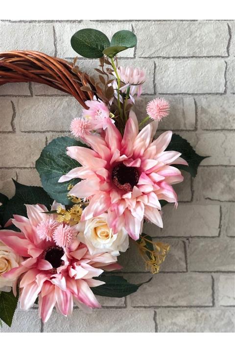 Moshi Design Pembe Ayçiçeği Ve Beyaz Gül Kapı Süsü