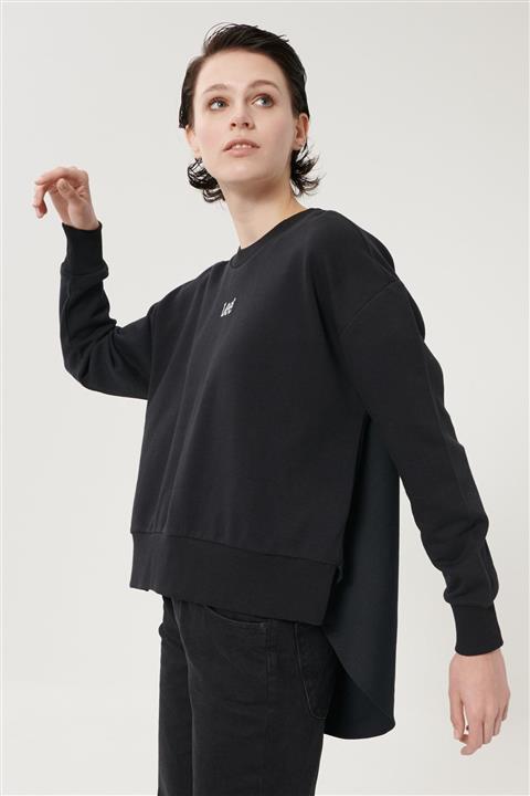 Lee Kadın Siyah Regular Fit %100 Pamuk Sıfır Yaka Sweatshirt