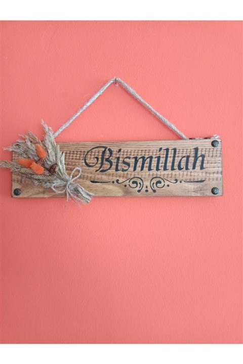 moon wood Bismillah Ahşap Kapı Süsü Kuru Cicekli