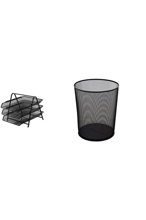 SEYFİKİRTASİYE Metal Fileli Çöp Kovası + 3 Raflı Metal Evrak Rafı