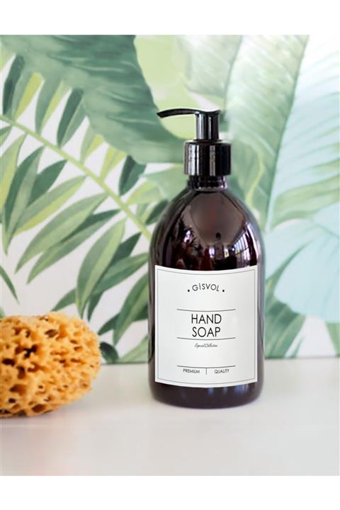 GİSVOL 300ml Amber Kahverengi Cam Şişe Hand Soap Beyaz Etiketli