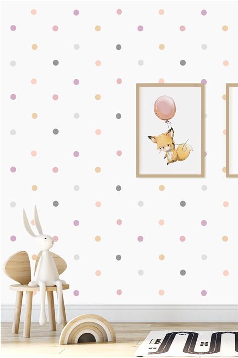 Norm Design Pembe 204 Adet Candy Soft Renkli Yuvarlak Duvar Stickerı