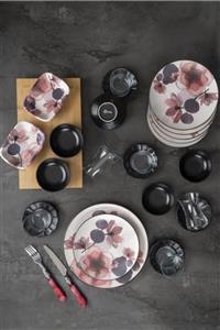 ACAR 25 Parça Stoneware Velvet Siyah Beyaz Kahvaltı Takımı 10457