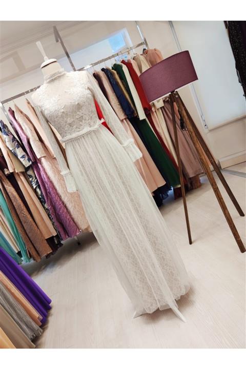 Lequeen Tesettür Nikah Elbisesi Ekru Nrs4011