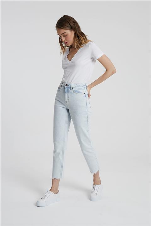 CROSS JEANS Elıza Cropped Ağartmalı Indigo Paçası Kesikli Straight Fit Jean Pantolon