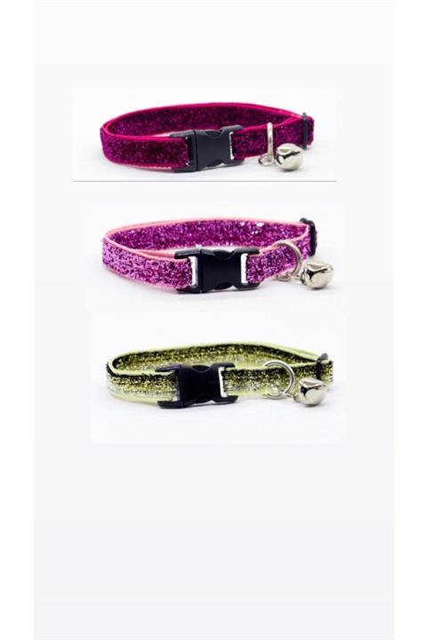 PACOPET Işıltılı Rengarenk, Zilli Kedi Boyun Tasması 3'lü Set