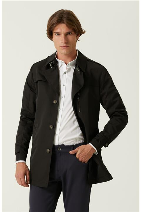 Network Slim Fit Siyah Pardösü