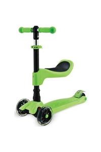 BabyHope Flt-199 Çocuk Scooter 2in1 Yeşil - Oturaklı Katlanır Led Işıklı