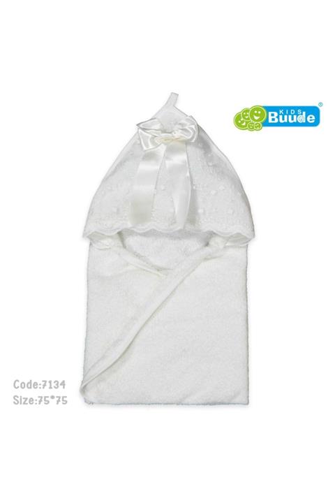 LaLaLandİZ Kız Bebek Yeni Doğan Dantelli Fiyonklu Banyo Havlusu Kese 2li Takım