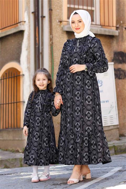 Modamihram Kadın Siyah Fırfır Detay Anne Elbise