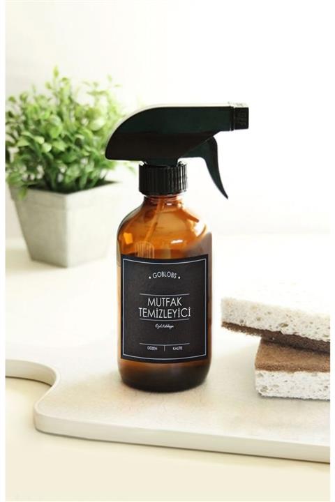 GO BLOBS 500ml Amber Kahverengi Cam Sprey Şişe Mutfak Temizleyici Siyah Etiketli