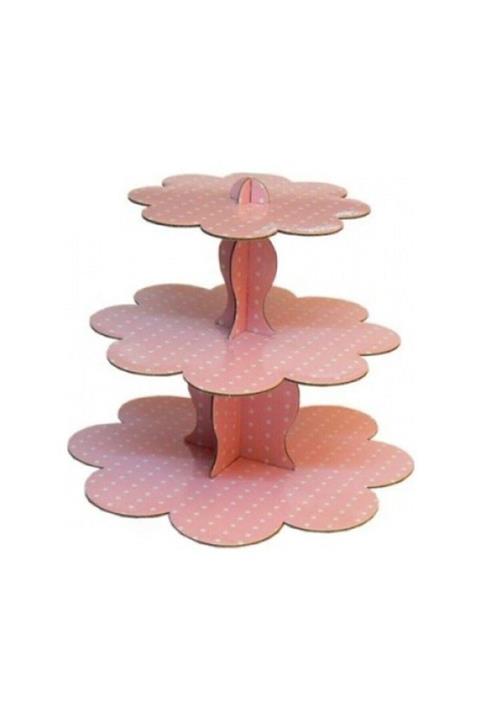 Bebekparti 3 Katlı Karton Muffin & Standı Pembe