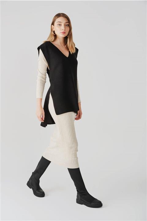 My love butik Yanları Yırtmaçlı V Yaka Triko Süveter