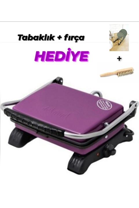 DÖKÜMİXTOST Döküm Organik Tost Makinesi Ev Tipi Lila 1800w ve Temizleme Fırçası