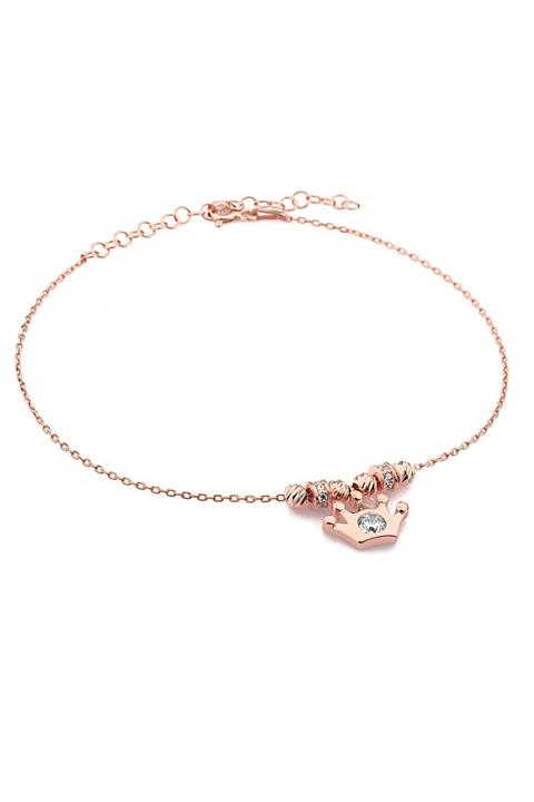 MySilvers Kraliçe Tacı Halhal Kadın Rose Zirkon