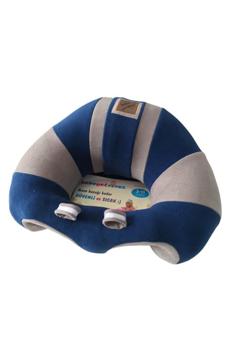BEBEYATMAZ Çıngıraklı Lacivert-Gri Bebe Yatmaz Bebek Oturma Destek Minderi Bebek Koltuğu