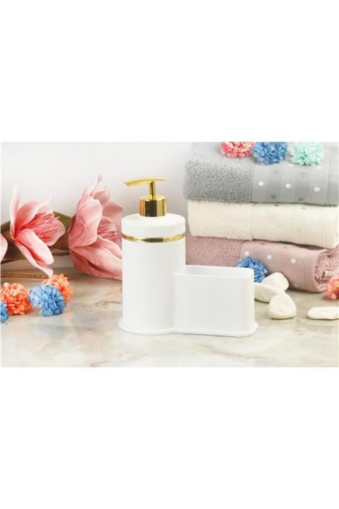 sinerjistore Akrilik Mutfak Sıvı Sabunluk Ve Süngerlik Set Bulaşık Süngerliği Beyaz-altın
