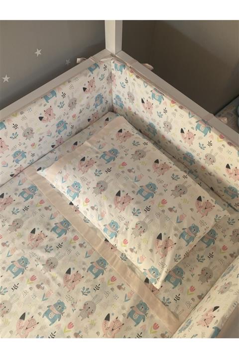Jaju Baby Sevimli Hayvanlar Desenli 100x200 Bebek Nevresim Takımı Ve Kenar Koruma