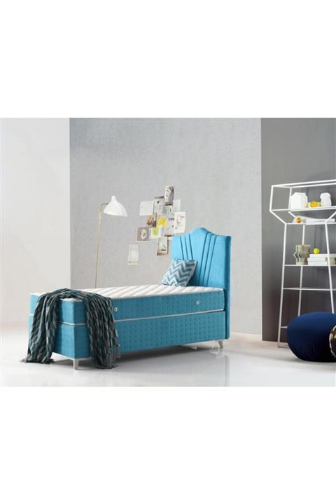 TURKUAZ Modern Grand Tek Kişilik Baza Başlık Ve Full Ortopetik Yatak Seti