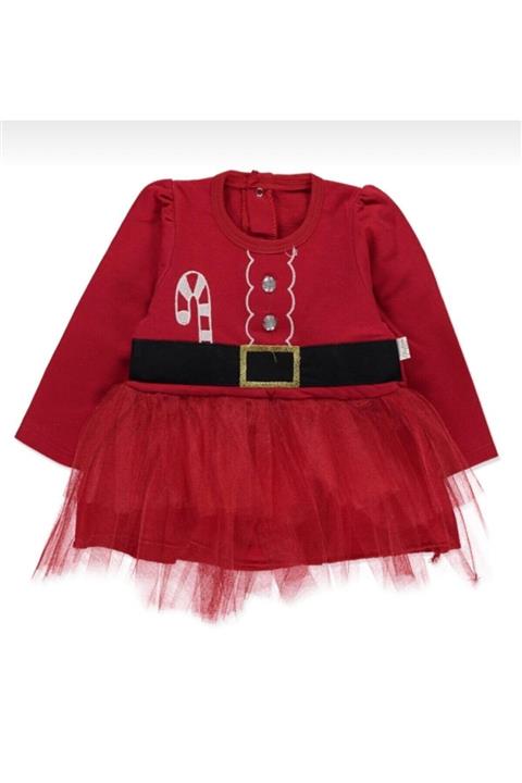 Tiny World Yeni Yıl-noel Şeker Baskılı Kemer Detaylı Tütülü Elbise