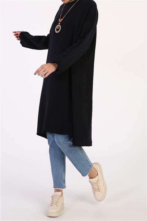 ALLDAY Siyah Kolu Fistolu Viskon Tunik