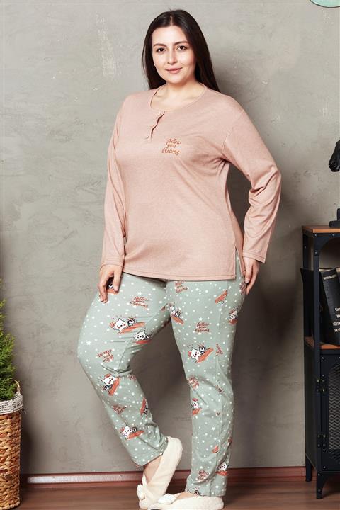 Bella Linda Desenli Büyük Beden Kadın Pijama Takımı