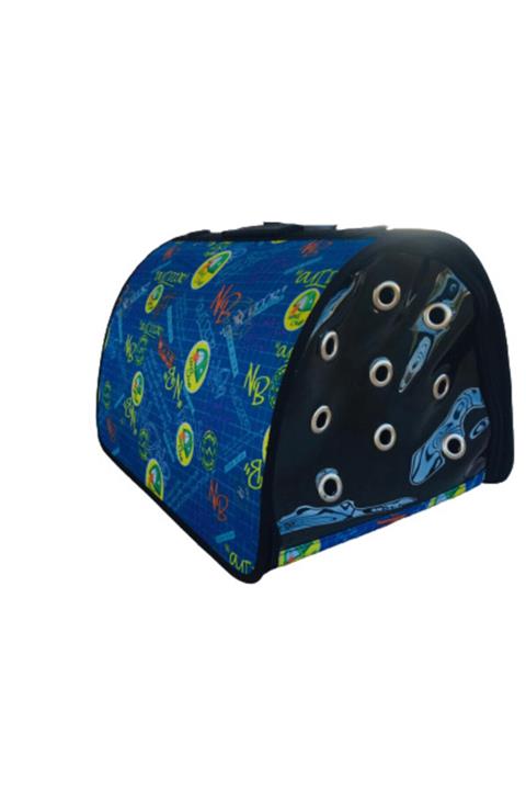 KAPTAN PET Mavi Yazı Desenli Kedi Köpek Şeffaf Taşıma Çantası 42x27