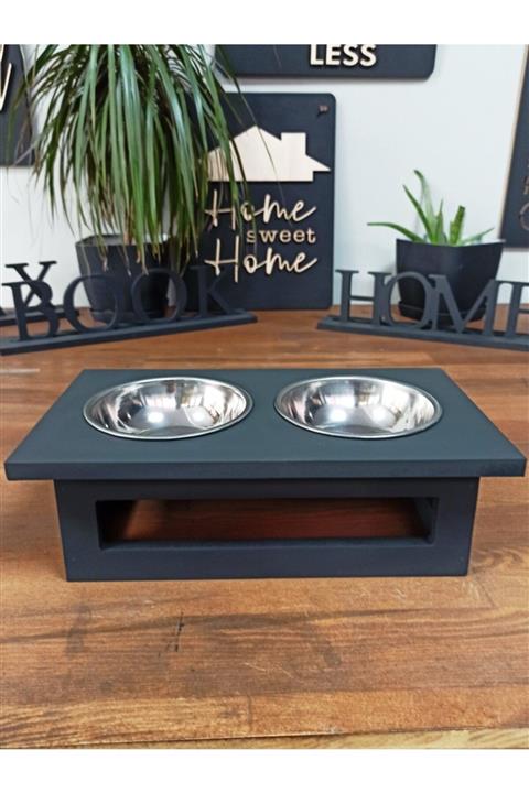 Woodenby Ahşap Çelik Kaseli Mama Ve Su Kabı Küçük-orta Irk Köpeklere Özel