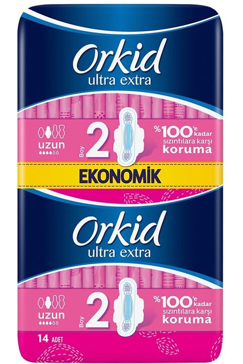 Orkid Ultra Uzun (boy 2) Kanatlı Hijyenik Ped 14 Ped