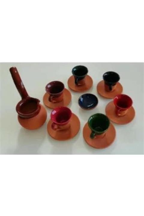 DOĞRU Cezveli Renkli Toprak Fincan Takımı