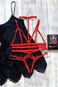 The She Deri İç Giyim String - Sütyen Lastik Harness Takım - Apft144