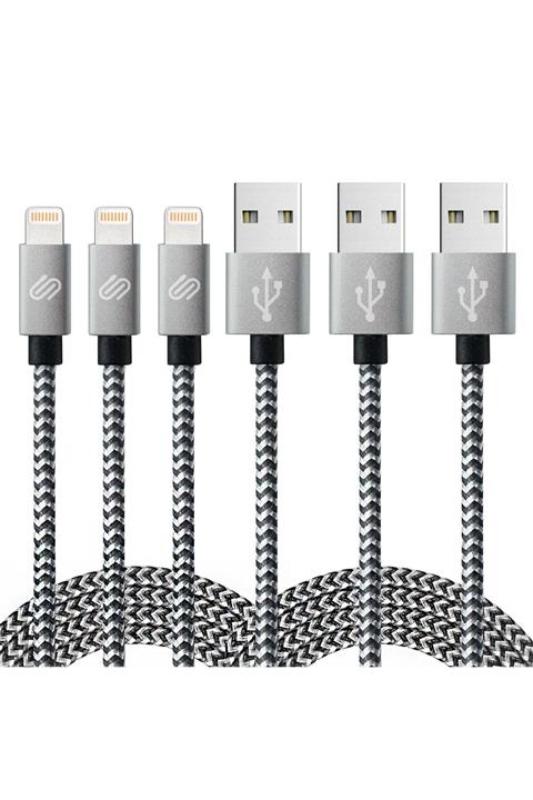 QWERTS iPhone USB Uyumlu Hızlı Şarj ve Data Kablosu 3'lü Paket, 1, 2, 3 Metre Örgülü Lightning Kablo