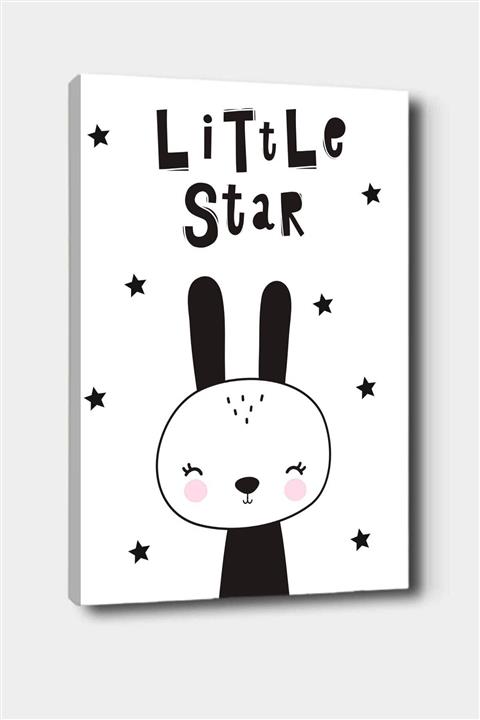 Osso Halı Osso Siyah Beyaz Tavşan Little Star Desenli Dekoratif Çocuk Bebek Odası Kanvas Tablo 50x70 Cm