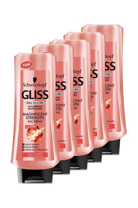 Gliss Schwarzkopf Gliss Magnificent Strength Saç Kremi - 360 ml x 5 Adet