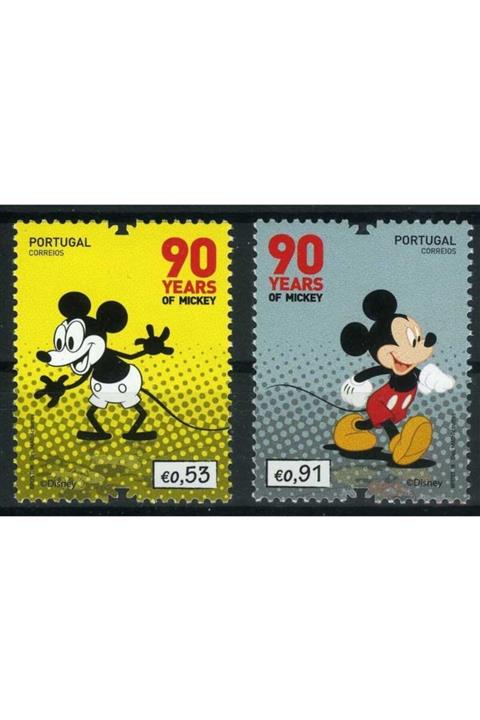 Jupiter Stamps Walt Disney Çizgi Film Karekteri'nin 90.yılı,portekiz 2 Pul Tam Seri,asb-000080